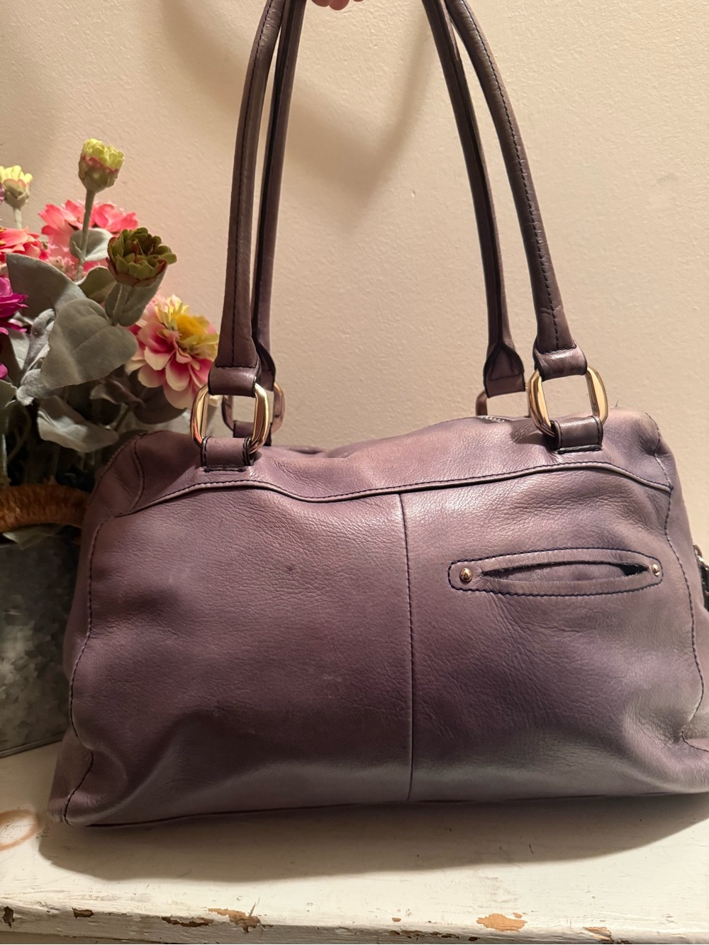 B. MAKOWSKY LEATHER TOTE CARRYALL SATCHEL BAG SHOPPER PURSE GREY GRAY - Picture 3 of 16